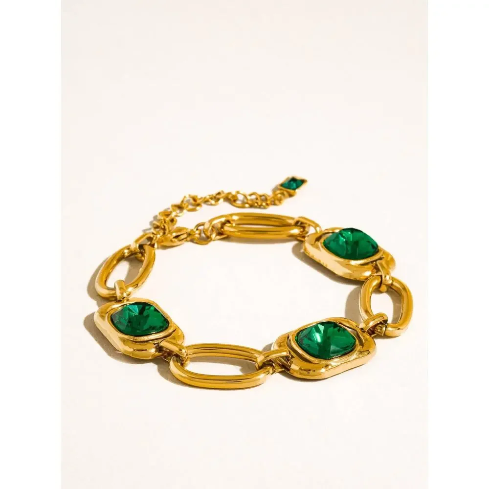 Flânerie by MAIQ 18K Gold Non-Tarnish Green CZ Link Bracelet NWT